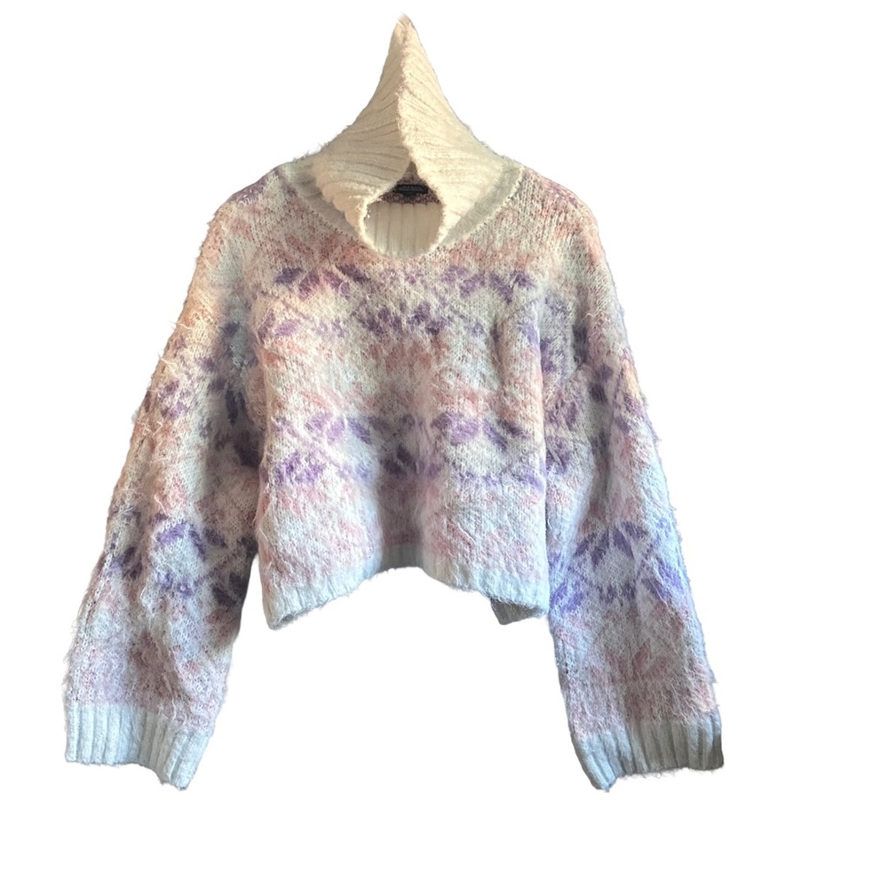 Wild Fable Fair Isle Sweater Pastel Pink Purple White Fuzzy Boxy S Small NWT